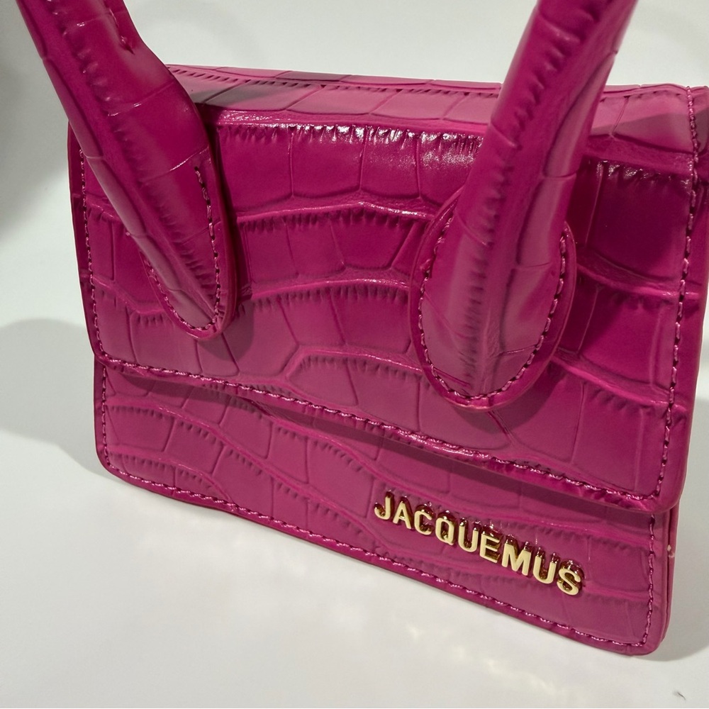 Jacquemus Fuschia Dragonfruit Pink Croc Leather Chiquito Crossbody Handbag Purse - Picture 3 of 10